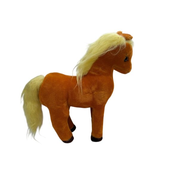 VNTG BURNT ORANGE VELVETINE STUFFED HORSE YELLOW MAIN W/ RED BOW R DANKIN - Picture 2 of 14